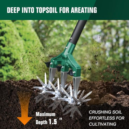 Altdorff Rotary Cultivator Garden Tool for Gardening and Lawn(61''), Rotary Hand Tiller with Detachable Thicker Tines&Sturdy Steel Handle, Manual Tiller Cultivator for Soil or Reseeding Grass