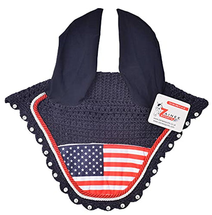 USA Flag Horse Saddle Pad Set with Matching Fly Bonnet – All Purpose English Saddle Pad, Patriotic Horse Gear, 4th of July Equestrian Outfit, Jumping & Training Tack - size: COB