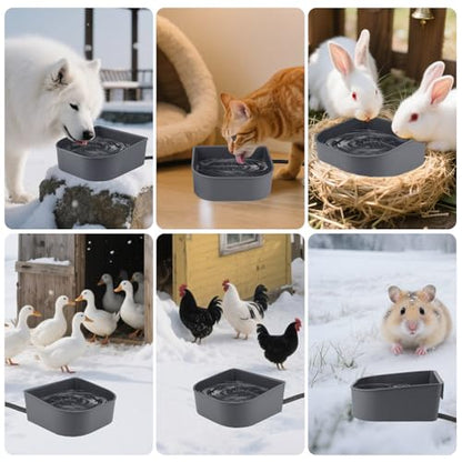 Heated Water Bowl for Cats Rabbits, Hanging Dog Heating Dish for Cage Kennel Anti-Freeze, No Spill Heated Bowl for Rabbits Chickens Birds Small Animals, Indoor/Outdoor Use, 1L - size: 1 L