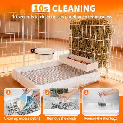 BESNEW 3 in 1 Rabbit Hay Feeder with Litter Box,Upgraded Metal Hay Rack & Litter Tray & Water Bowl,Quick Cleaning,Easy to Install,Bunny Supplies for Rabbit Guinea Pig Chinchilla Small Animals - color: White, size: 10in set