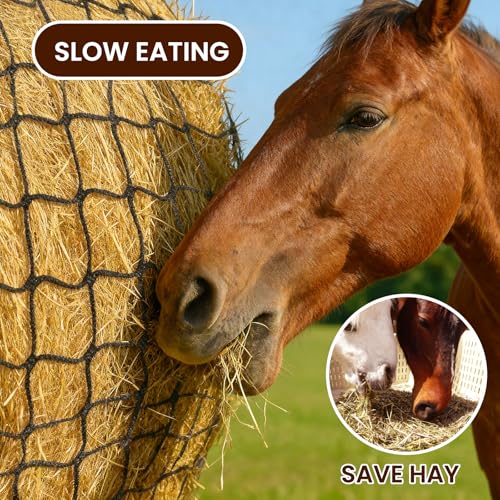 5x5 FT Round Bale Hay Net, 2-Inch Slow Feed for Horses and Goats