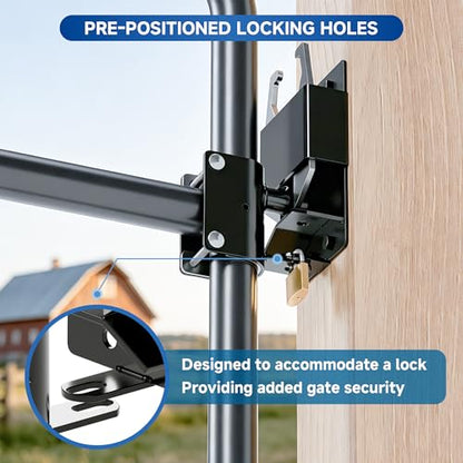 Heavy Duty Two-Way Farm Gate Latch with Padlock Hole, 2 Pack | Two-Way Opening Design; Solid Steel, Weather Resistant; Padlock Compatible; for Farm, Ranch, Pasture, Corral, Stable Gates