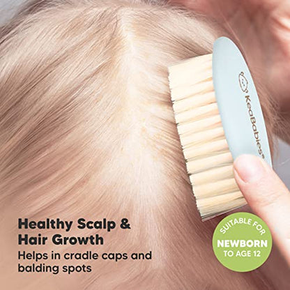 KeaBabies Baby Hair Brush and Baby Comb Set & Baby Washcloths - Wooden Baby Brush with Soft Goat Bristle - Bamboo Viscose Baby Towels and Washcloths