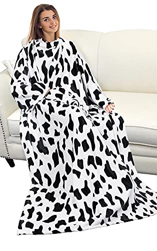 Catalonia Wearable Blanket with Sleeves for Women & Men, Fleece Wrap Throw - color: Dalmatian