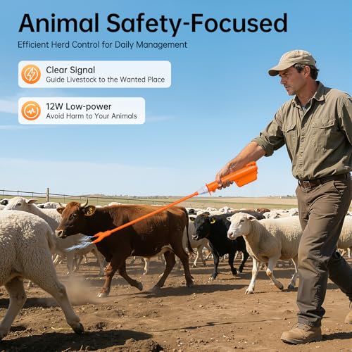 Cattle Prod Stick, 35.82in Rechargeable Waterproof Electric Livestock Prodder with 5000mAh Battery, 3-4h Working Time for Herding Cattle, Pigs, Sheep