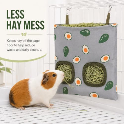 Rabbit Hay Feeder, Guinea Pig Hay Holder & Bunny Hay Feeder – Durable Hanging Hay Bag for Rabbits Chinchillas Guinea Pigs Bunnies – Chew-Resistant Hay Holder for Small Animals (Avocado) - color: Avocado