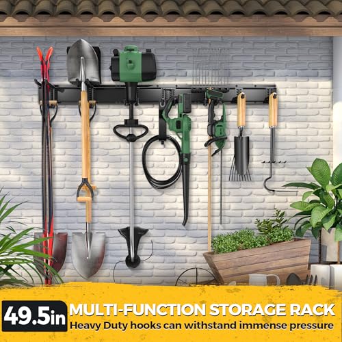LBT 49.5"Garage Tool Organizer Wall Mount 500lbs Garden Tool Organizer | Anti-Rust, Adjustable Hooks, Sheds Garden Tool Organizer Black, Gifts For Men Dad Husband - size: 49.5inch