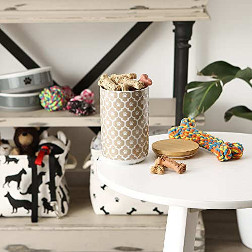 Bone Dry Lattice Collection Pet Bowl & Canister, Treat Canister, 4x6.5 inches, Stone - color: Stone, size: Treat Canister, 4 x 6.5 in (Pack of 1)