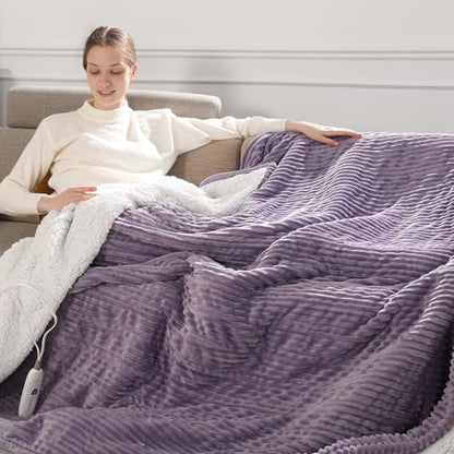 Electric Blanket Queen Heated Blanket Queen Size 84"x90" Dual Control - color: Lavender, size: Queen(84"x90")