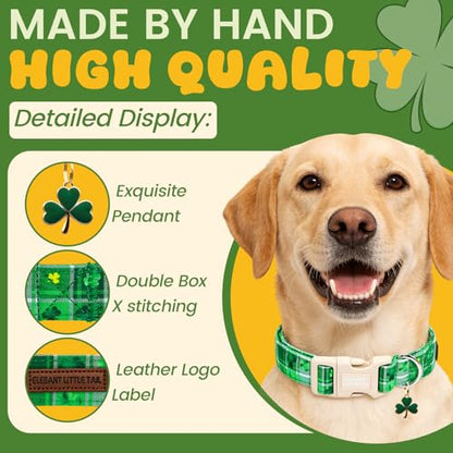 Elegant little tail St Patrick's Dog Collar - Green Plaid Cute Clover Cotton Shamrock Pet Collar Trefoil Adjustable Cotton Pet Collar with Quick Release Buckle for X-Small Dogs - color: Green Plaid, size: X-Small (Pack of 1)