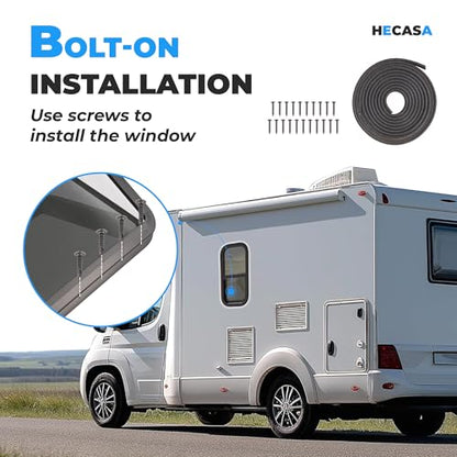 HECASA Universal RV Window 12" W x 24" H Vertical Slide Teardrop Window W/ | Trim Ring and Net Screen Tempered Glass Aluminium Plastic Rubber (1PC) - size: 12" W x 24" H