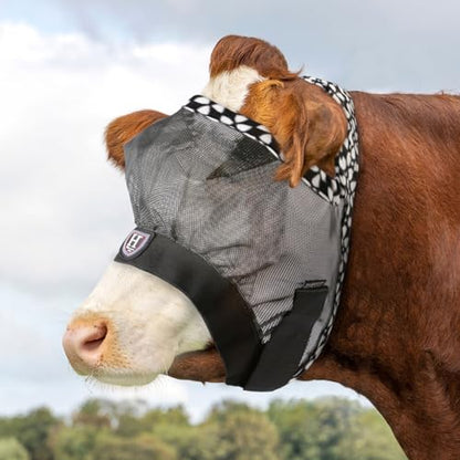 Harrison Howard Cattle Livestock Fly Mask Breathable Mesh Padded Edging with Fun Patterns Large Spacing Forelock Opening Design Adjustable Fit for Cattle Deep Grey - color: Deep Grey
