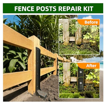 5PCS Fence Post Repair Kit, Heavy Duty Fence Posts Repair Stakes for Fix Wooden Broken Posts, Repair Tilted - color: Dark Black