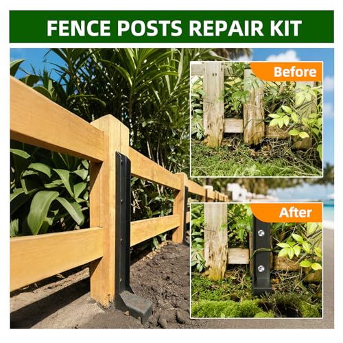 8PCS Fence Post Repair Kit, Heavy Duty Fence Posts Repair Stakes for Fix Wooden Broken Posts, Repair Tilted (8, Black) - color: Black