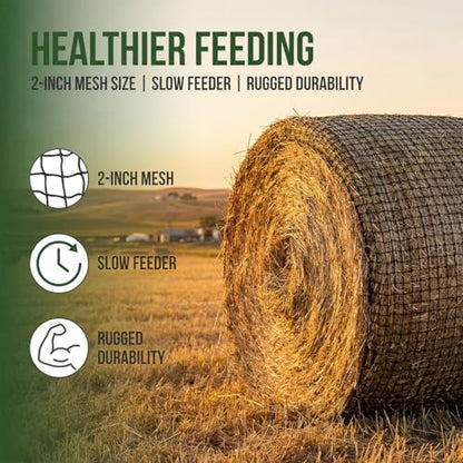 Slow Hay Net Feeder for Horses and Livestock,Round Bale Hay Nets with 2 Inch Hole Slow Feeder Hays Rounds Bales for Slow Feeding（6X6