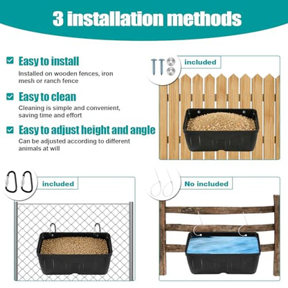Chicken Feeder Waterer,Hanging Goat Feeders,5 Quart*3 Pack,Feeder Trough for Sheep Duck Poultry Dog, Fence Feeder Trough Livestock Feeding Container, Chicken Coop Accessories,Black - color: 3 Pack Black