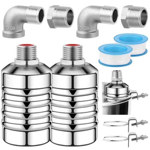 2Pcs Aquapulse Water Float Valve, Stainless Steel 1/2inch to 3/4inch Automatic Water Shut Off Float Valves for Garden Hose, Stock Tank, Water Tanks, Livestock Troughs, Pool, Water Trough