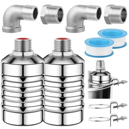 2Pcs Aquapulse Water Float Valve, Stainless Steel 1/2inch to 3/4inch Automatic Water Shut Off Float Valves for Garden Hose, Stock Tank, Water Tanks, Livestock Troughs, Pool, Water Trough