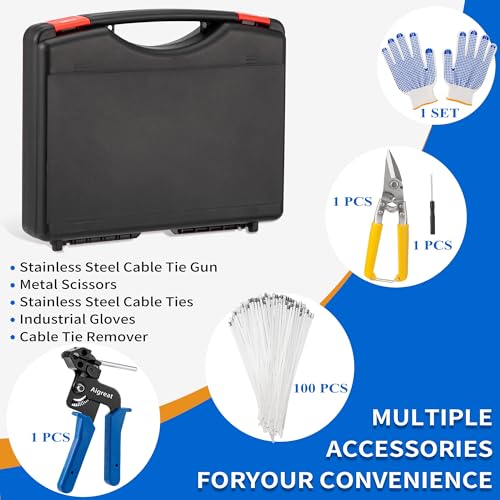 Stainless Steel Cable Tie Gun Set with Adjustable Tension Auto Cut Fastening Tool for Exhaust Pipe, Chain Link Fence, Auto Repair & Industrial Cable Binding (Extra Large 100PCS) - size: Extra Large 100PCS