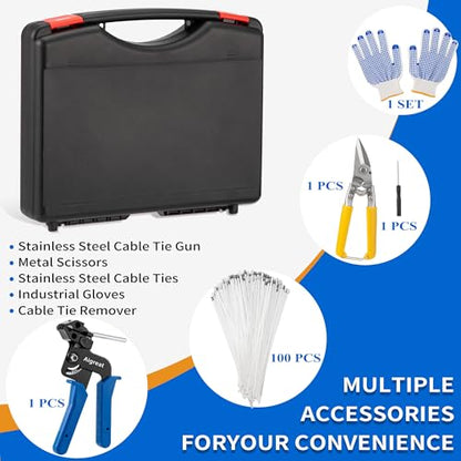 Stainless Steel Cable Tie Gun Set with Adjustable Tension Auto Cut Fastening Tool for Exhaust Pipe, Chain Link Fence, Auto Repair & Industrial Cable Binding (Extra Large 100PCS) - size: Extra Large 100PCS