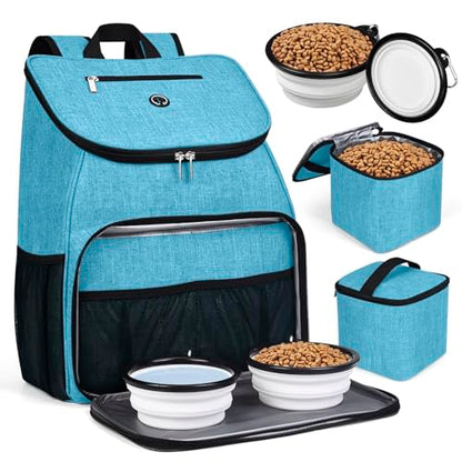 BAGLHER丨Dog Travel Bag, Airline Approved Pet Supplies Backpack, Dog Travel Backpack with 2 Silicone Collapsible Bowls and 2 Food Baskets - color: Sky Blue-A