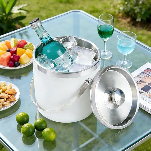 3L Insulated White Ice Bucket for Parties with lid for Cocktail Bar - color: White