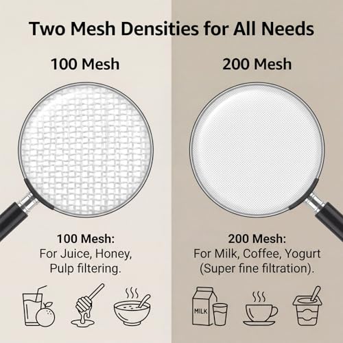 2 Pcs Fine Nylon Mesh Strainer, 100+200 Mesh Ultra Mesh Sieve Mini Kitchen Colander Food Yogurt Mesh Sieve for Filtering Yogurt Juice Milk Honey Coffee Flour