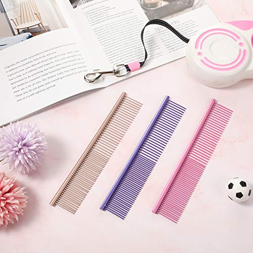 3 Pcs Stainless Steel Grooming Combs for Matted and Tangled Long Hair - Pet Guide Clippers for Dog and Cat - color: Gold,Violet,Pink