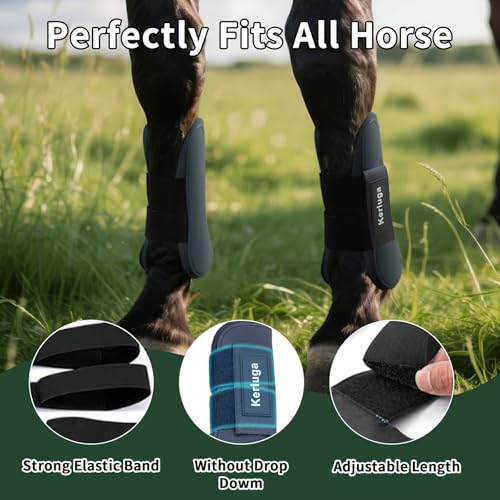 Horse Boots Set of 4, Open Front Tendon & Fetlock Boots for Horses, Shock Absorbing Equine Leg Protection with Secure Fit for Jumping, Riding and Training (Black, Full)