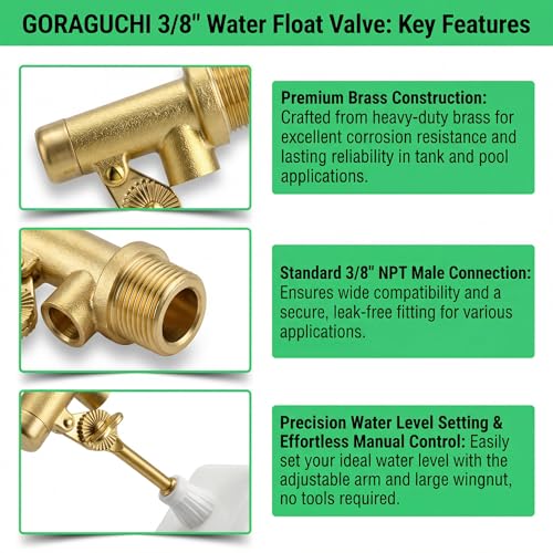 2PCS 3/8" Water Float Valve, with Brass Adjustable Arm, Automatic Fill and Water Level Control Valve, for onds, Fountains, Tanks & Aquariums