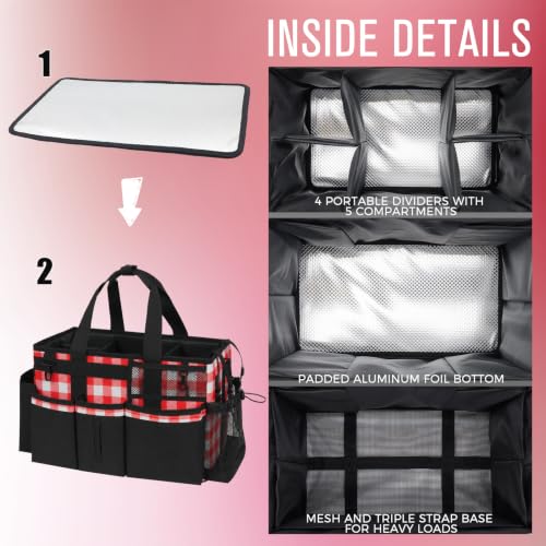 SCAVATA Wearable Cleaning Caddy, Cleaning Caddy Supplies Organizer with Handle & Shoulder Straps for Housekeepers, Under Sink & Car Cleaning Tool Organizers Bag with 4 Foldable Divider (RedPlaid) - color: RedPlaid