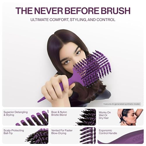 COCCO Aura Vent Boar Brush, Dual-Curved Design for Faster Drying - color: Purple