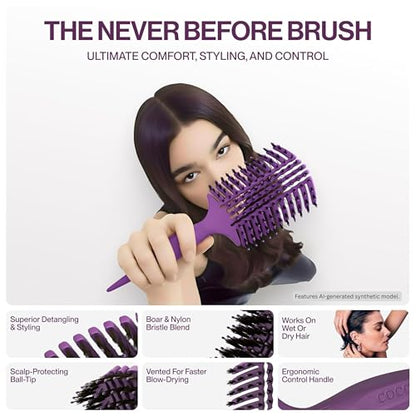 COCCO Aura Vent Boar Brush, Dual-Curved Design for Faster Drying - color: Purple