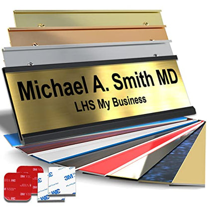Custom Office Door Name Plate, Wall Sign Brass with Black Letters, 2x6 | Mounting Included 10+ Options, Desk, Wall, Cubicle & Door Nameplate Holders, 3M Adhesive, Hanging, Personalized & Made in USA - color: M6 - Brushed Brass Pattern & Black Lettering, s