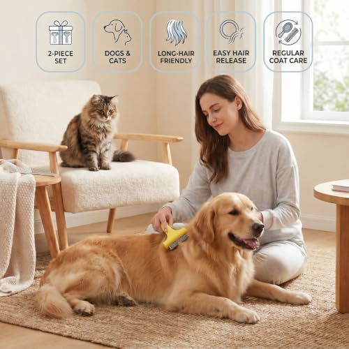 Undercoat Rake for Dogs & Cats, yellow - color: yellow