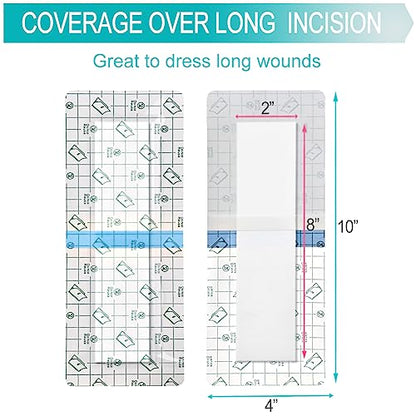 Waterproof Incision Bandages for Large Wounds Knee Hip Replacement Adheisve Island Dressing Bandaid Tape Post Surgical Shower Protector, No Glue On Center 4 x 10 Inch (Pack of 14) - size: Waterproof 4"x10", style: Pack of 14