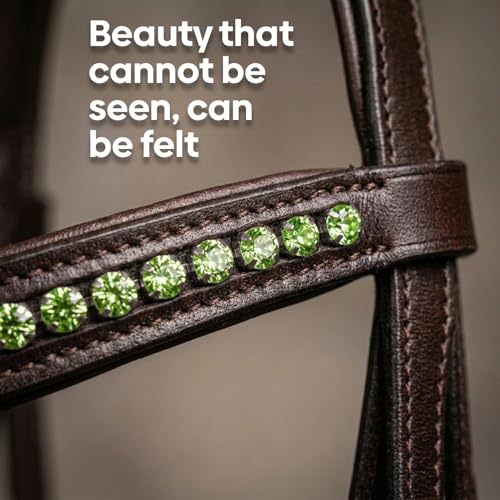 Equine Care English Horse Bridle with Reins, Padded, 6 Browband Styles - color: Havana Brown with Green Crystal