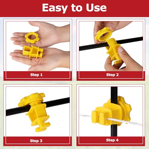 25 Pcs Yellow Rod Post Insulator, Electric Fence Insulators Screw Tight Round Fence Post Insulator, Electric Fence Wire Holding Insulator - size: 25