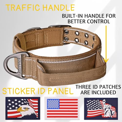 ADITYNA Heavy Duty Dog Collar for Large Dogs with Traffic Handle - color: Coyote Brown, size: Large: Fit 18-23" Neck