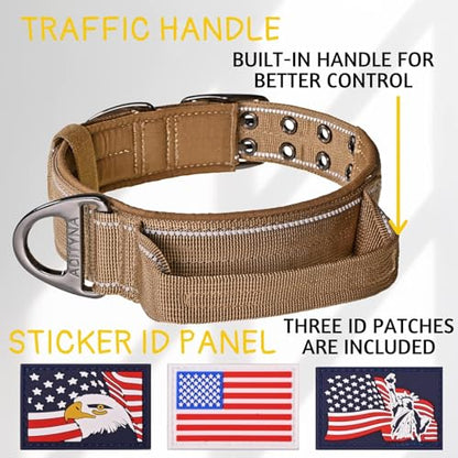 ADITYNA Heavy Duty Dog Collar for Large Dogs with Traffic Handle - color: Coyote Brown, size: Large: Fit 18-23" Neck
