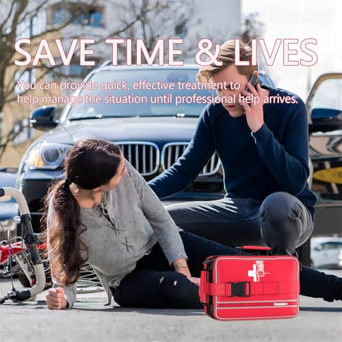 Comprehensive First aid Kits, First Aid Trauma Kit with Labelled Compartments for Cars, Home, Office, Backpacking, Camping, Traveling, and Cycling -324 Pieces - size: Extra Large