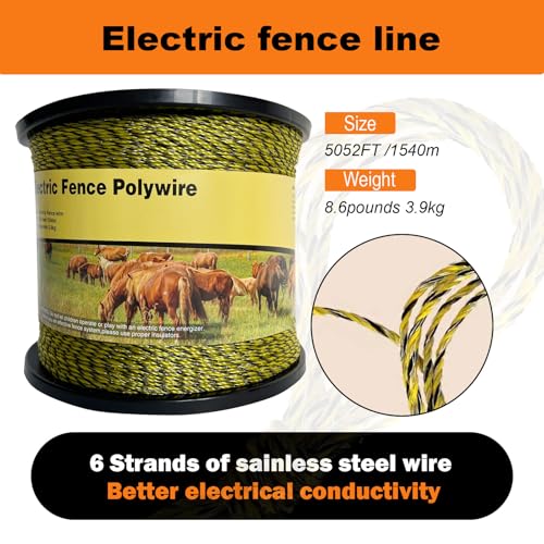 Portable Electric Fence Polywire 5050ft 1540m 6 Steel Strands - size: 5050Ft/1540M