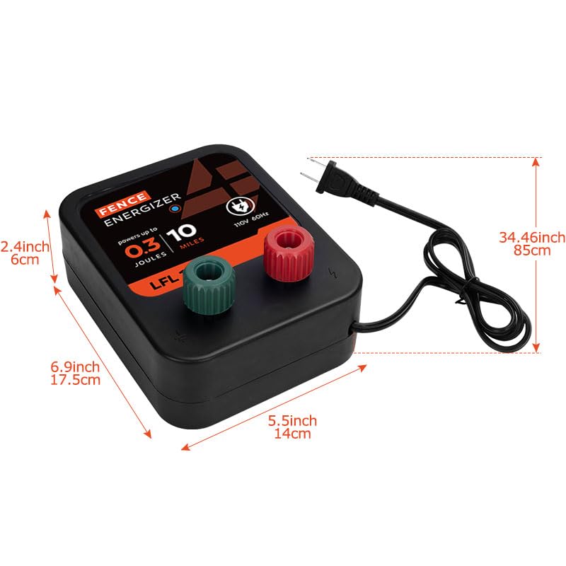 Electric Fence Charger, Electric Fence Energizer 0.3 Joule Ac Powered - size: 110-1