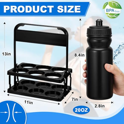Suclain Squeeze Water Bottles with Carrier, 14 Pcs, Black - color: Black