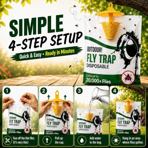 Fly Traps Outdoor 9 Pack, High-Capacity Disposable Water-Activated Hanging Bags - Outdoor Protection Pouches for Horse Stables, Barns, Ranches and Yards