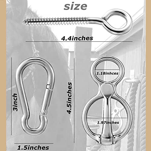2pcs Horse Tie Ring, Heavy Duty Stainless Steel Tie Ring Horse Training Equipment with Eye Bolt,Quick snap,Humane and Safe Tie Way - style: Silver-2PCS