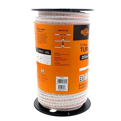 Gallagher 1/2" x 656' Electric Fence Turbo Polytape with Copper and Stainless Steel Strands | 34x More Conductivity Than Standard Polytape | Electric Fencing for Horses and Livestock