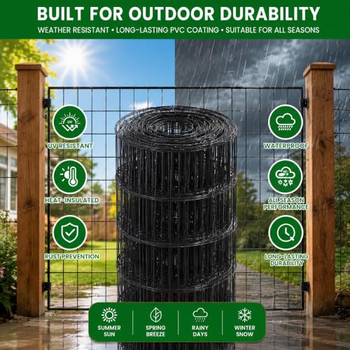 PVC Coated Welded Wire Mesh 48in x 50ft, 2x3 Mesh Black Fence Roll - color: 16GA 48''×50'