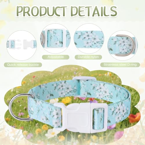 4 Pack Goat Collars with Bells Set, Adjustable Floral Pattern Nylon Sheep Collar, Loud Metal Grazing Bell, Quick Release Buckle for Lambs, Small Farm Animals, Herd ID, Pasture Tracking - style: Flower