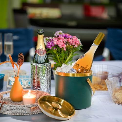 3L Insulated Stainless Steel Ice Bucket for parties with lid & scoop - color: gold green